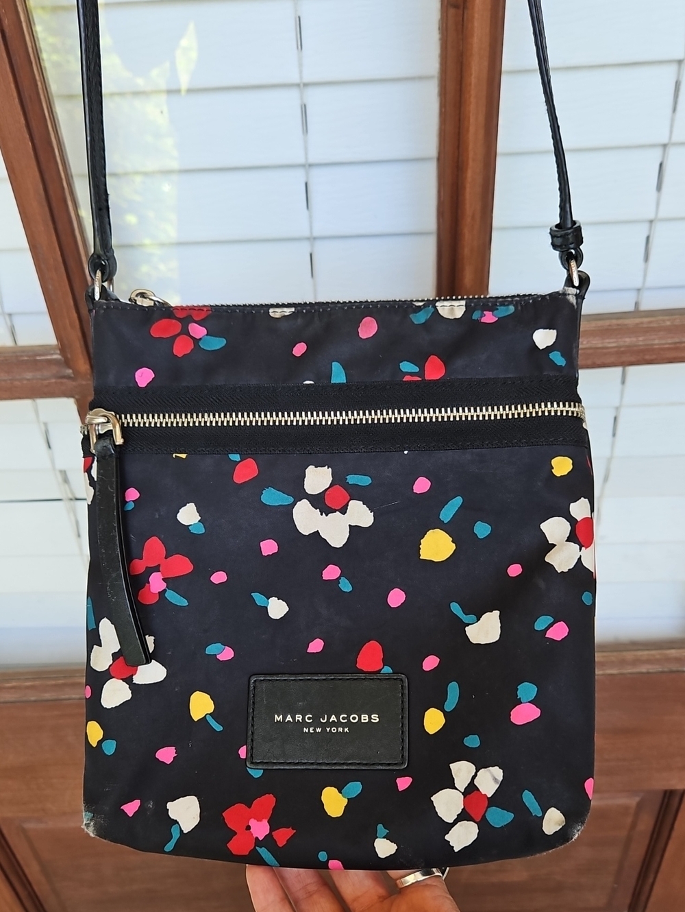 Marc Jacobs Floral Black Nylon Leather Crossbody Bag